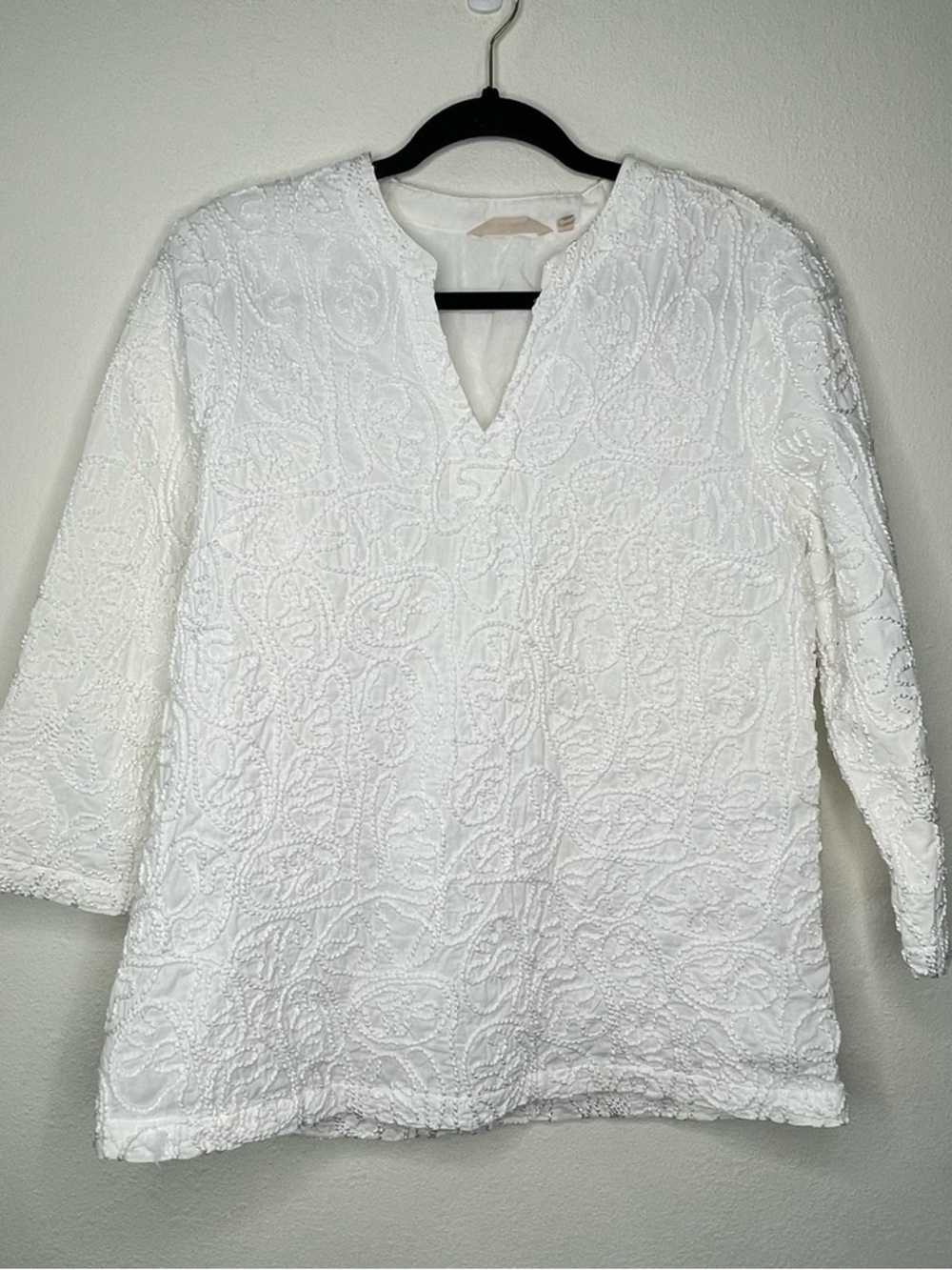 Soft Surroundings Sz M White‎ AMAZING ALL CREWEL Embroidered Tunic Shirt Top